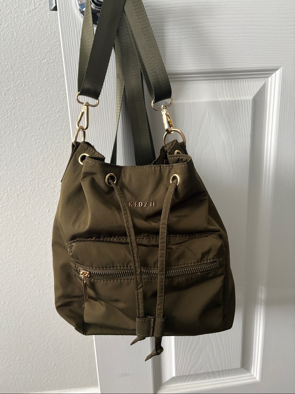 KEDZIE Olive Green Nylon Drawstring Mini Backpack Purse